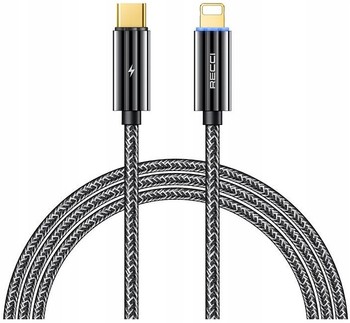 PODŚWIETLANY KABEL LIGHTNING - USB C 20W 1M WZMACNIANY OPLOT LED RECCI