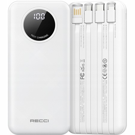 SZYBKI POWERBANK 10000MAH 2.1A Z EKRANEM LED Z KABLAMI 3W1 RECCI
