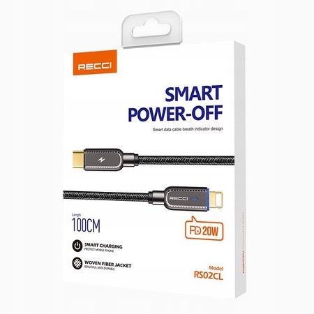 PODŚWIETLANY KABEL LIGHTNING USB-C 20W 1M W OPLOCIE MOCNY LED RECCI