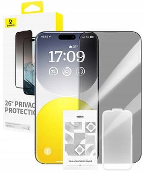 BASEUS SZKŁO HARTOWANE PRYWATYZUJĄCE DO APPLE iPHONE 15 Z ZESTAWEM