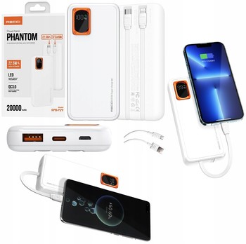 SZYBKI POWERBANK 20000MAH 22,5W QC 3.0 PD + KABEL LIGHTNING USB-C RECCI