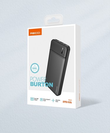 SZYBKI POWERBANK 10000MAH MOCNY SZYBKIE ŁADOWANIE 2,1A USB C + KABEL RECCI