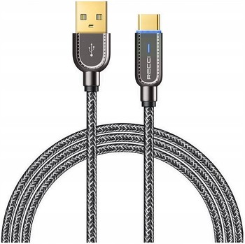 PODŚWIETLANY KABEL USB-C USB C 3A 1M W OPLOCIE MOCNY LED RECCI