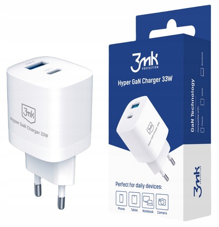 SZYBKA ŁADOWARKA SIECIOWA 3MK 33W DO IPHONE QC GAN