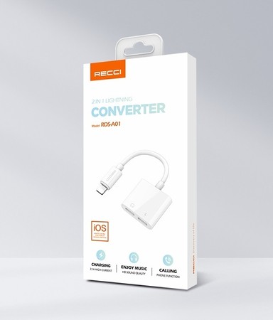 PRZEJŚCIÓWKA ADAPTER SŁUCHAWEK DO IPHONE 2X LIGHTNING RECCI