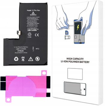 BATERIA DO iPHONE 15 PRO MAX WIĘKSZA POJEMNOŚĆ 4770 mAh ŚWIEŻA KOMPLET