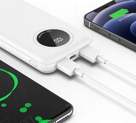 SZYBKI POWERBANK 10000MAH 2.1A Z EKRANEM LED Z KABLAMI 3W1 RECCI