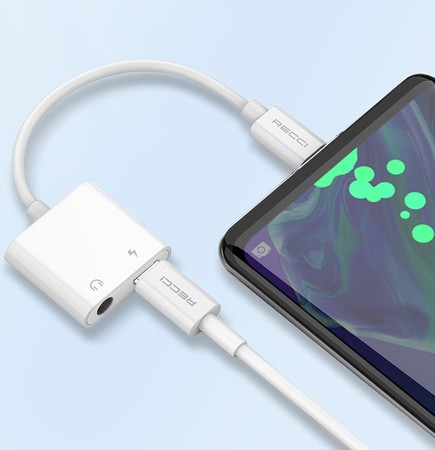 PRZEJŚCIÓWKA ADAPTER USB-C USB C + AUX 3,5 MM DO SŁUCHAWEK RECCI