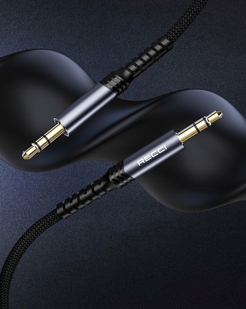 POZŁACANY MOCNY KABEL AUX MINI JACK 3,5MM AUDIO NYLON 1.2 M RECCI