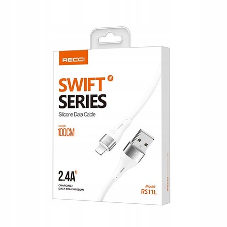 SZYBKI KABEL LIGHTNING USB 2.4A WZMACNIANY 1M ALUMINIOWE KOŃCÓWKI RECCI