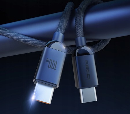 PRZEWÓD KABEL USB-C USB TYP C 1,2M SZYBKIE ŁADOWANIE 100W QC 4.0 PD RECCI