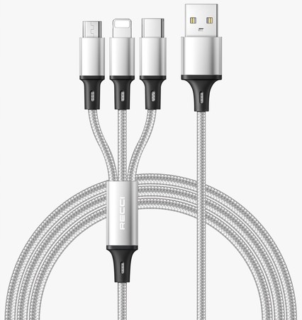 MOCNY KABEL USB PRZEWÓD 3w1 LIGHTNING MICRO TYP-C USB-C 2.4A 120cm RECCI