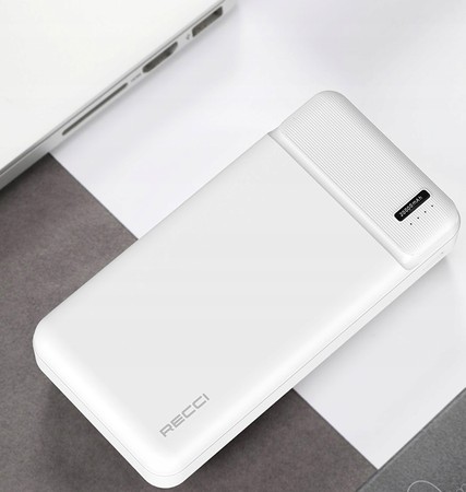 SZYBKI POWERBANK 20000MAH MOCNY SZYBKIE ŁADOWANIE 2,1A USB C + KABEL RECCI