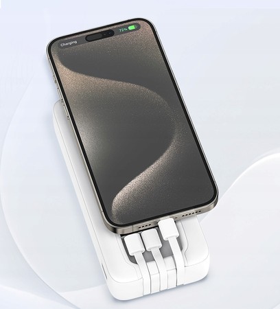 SZYBKI POWERBANK 20000MAH 22,5W 3A WBUDOWANE KABLE USB-C DO LIGHTNING MICRO
