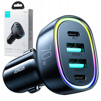 ŁADOWARKA SAMOCHODOWA SZYBKA 70W 4 PORTY: 2 x USB C, 2 x USB PD QC JOYROOM