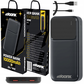 MOONX POWERBANK 10000 MAH 10W 2x USB SZYBKI MOCNY + KABEL USB