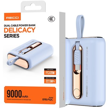 SZYBKI POWERBANK 9000MAH 22,5W 3A PD WBUDOWANE KABLE USB-C DO LIGHTNING IP