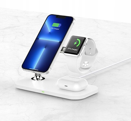 STOJAK Z ŁADOWARKA BEZPRZEWODOWA DO IPHONE / WATCH / AIRPODS 15W RECCI