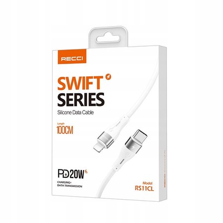SZYBKI KABEL DO IPHONE LIGHTNING - USB C 20W 1M ALUMINIOWE KOŃCÓWKI RECCI