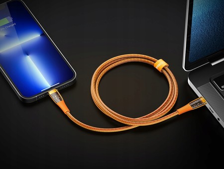 KABEL USB-C TYP C PRZEWÓD 100W SZYBKI MOCNY OPLOT 1,5M RECCI POMARAŃCZOWY