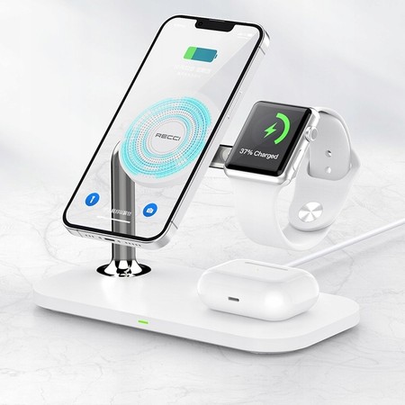 STOJAK Z ŁADOWARKA BEZPRZEWODOWA DO IPHONE / WATCH / AIRPODS 15W RECCI