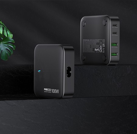 SZYBKA ŁADOWARKA SIECIOWA 100W GaN 2x USB 2x USB-C 3.0 MOCNY ZASILACZ RECCI