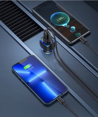 ŁADOWARKA SAMOCHODOWA LED USB i USB-C 20W PD QC 3.0 3A DO ZAPALNICZKI RECCI