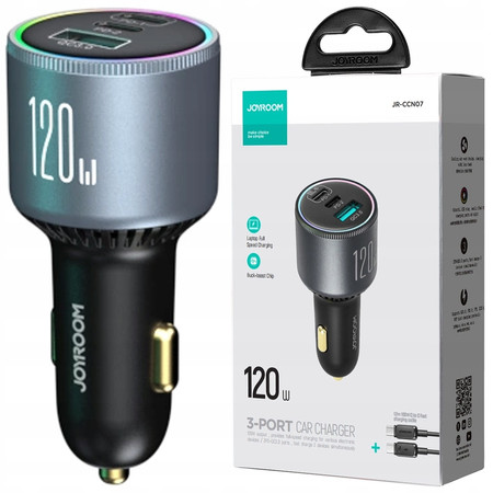 ŁADOWARKA SAMOCHODOWA Z KABLEM 120W 5A PD QC 3.0 USB-A 2x USB-C JOYROOM