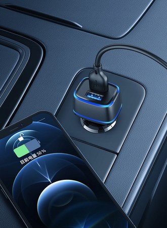 SZYBKA ŁADOWARKA SAMOCHODOWA USB LED 2.4A + KABEL USB-C TYP C RECCI