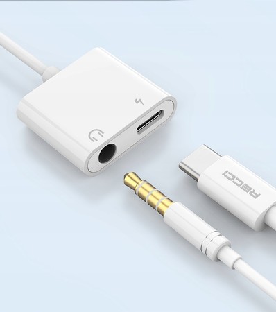 PRZEJŚCIÓWKA ADAPTER USB-C USB C + AUX 3,5 MM DO SŁUCHAWEK RECCI