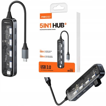 ADAPTER PRZEJŚCIÓWKA 5w1 HUB USB-C do 4X USB 3.0 + USB C ROZDZIELACZ RECCI