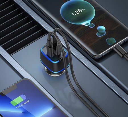 ŁADOWARKA SAMOCHODOWA LED USB i USB-C 20W PD QC 3.0 3A DO ZAPALNICZKI RECCI