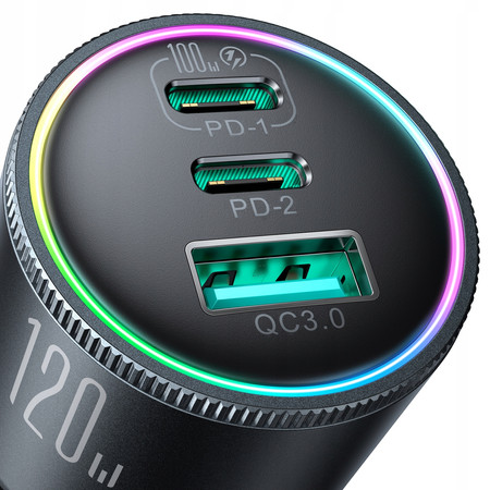 ŁADOWARKA SAMOCHODOWA Z KABLEM 120W 5A PD QC 3.0 USB-A 2x USB-C JOYROOM
