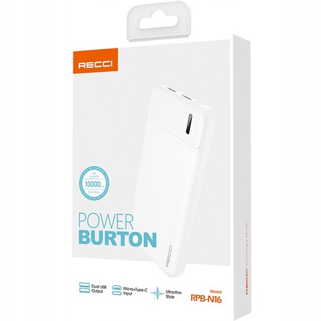 SZYBKI POWERBANK 10000MAH MOCNY SZYBKIE ŁADOWANIE 2,1A USB C + KABEL RECCI