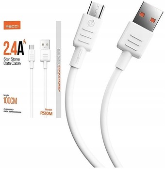 KABEL MICRO USB MOCNY SZYBKI 2.4A RECCI BIAŁY