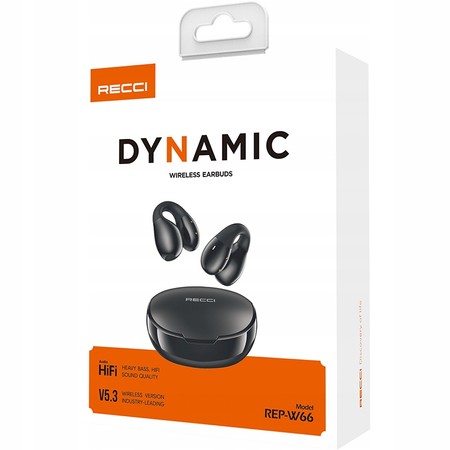 SŁUCHAWKI DOUSZNE BEZPRZEWODOWE BLUETOOTH 5.3 + KABEL POWERBANK TWS RECCI