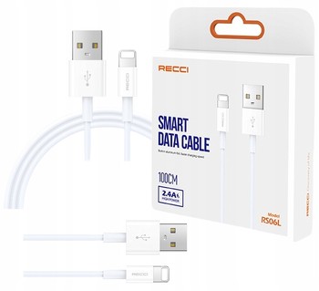 KABEL LIGHTNING DO iPhone 1m 12 11 X 8 7 MOCNY SZYBKI 2.4A RECCI