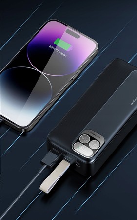 SZYBKI POWERBANK 30000MAH 22,5W 3A PD Z WBUDOWANYMI KABLAMI Z EKRANEM RECCI