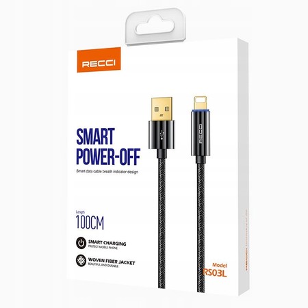 PODŚWIETLANY KABEL LIGHTNING 2.4A 1M WZMACNIANY OPLOT LED RECCI