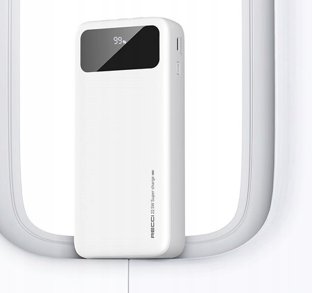 SZYBKI POWERBANK 20000MAH 22,5W 3A WBUDOWANE KABLE USB-C DO LIGHTNING MICRO