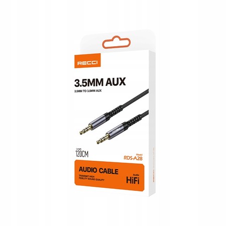 POZŁACANY MOCNY KABEL AUX MINI JACK 3,5MM AUDIO NYLON 1.2 M RECCI