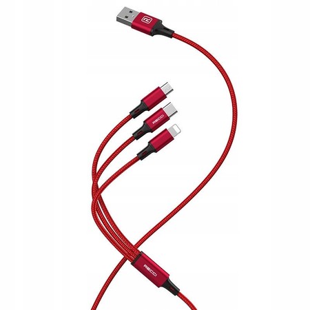 MOCNY KABEL USB PRZEWÓD 3w1 LIGHTNING MICRO TYP-C USB-C 2.4A 120cm RECCI