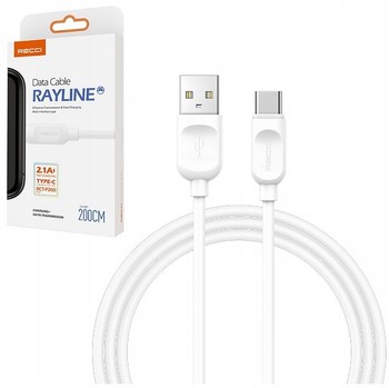 MOCNY KABEL USB-C TYP C SZYBKI 2.1A RECCI BIAŁY 200 cm