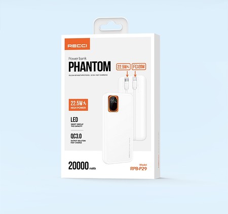 SZYBKI POWERBANK 20000MAH 22,5W QC 3.0 PD + KABEL LIGHTNING USB-C RECCI