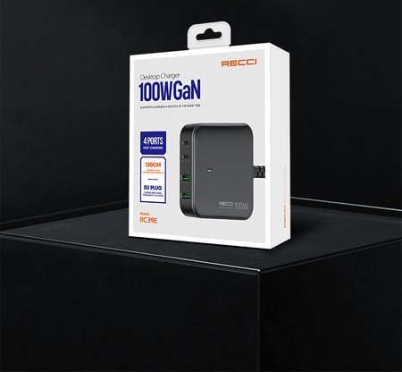 SZYBKA ŁADOWARKA SIECIOWA 100W GaN 2x USB 2x USB-C 3.0 MOCNY ZASILACZ RECCI