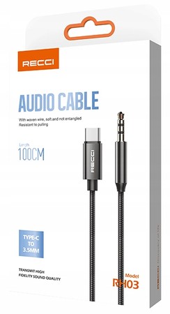 KABEL PRZEJŚCIÓWKA ADAPTER USB-C TYP C AUX MINI JACK 3,5MM 1M RECCI