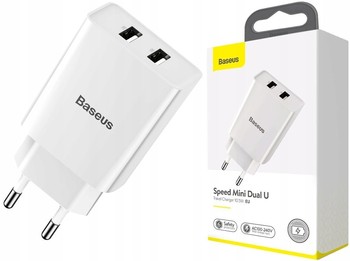 BASEUS SZYBKA MOCNA ŁADOWARKA SIECIOWA 2X USB 10W