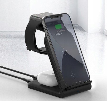 SZYBKA ŁADOWARKA BEZPRZEWODOWA 15W DO IPHONE / AIRPODS / WATCH 15W RECCI