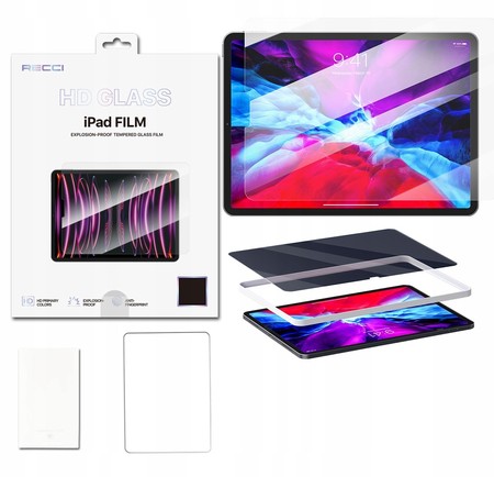 MOCNE SZKŁO HARTOWANE DO APPLE IPAD PRO 12.9 + POZYCJONER RAMKA RECCI