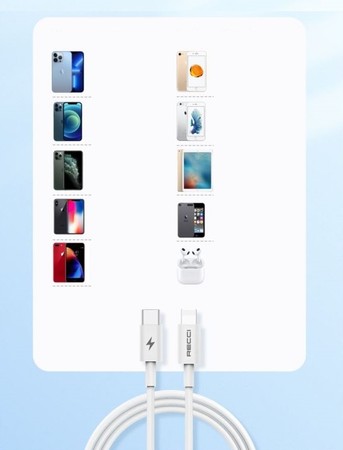 KABEL USB-C SZYBKIE ŁADOWANIE LIGHTNING PRZEWÓD DO IPHONE PD 20W 1M RECCI